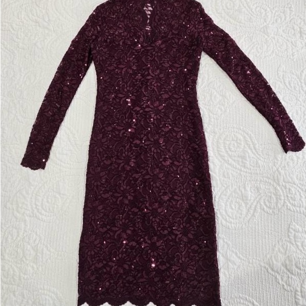 MARINA Red Ribbed Long Sleeve Sheath Dress